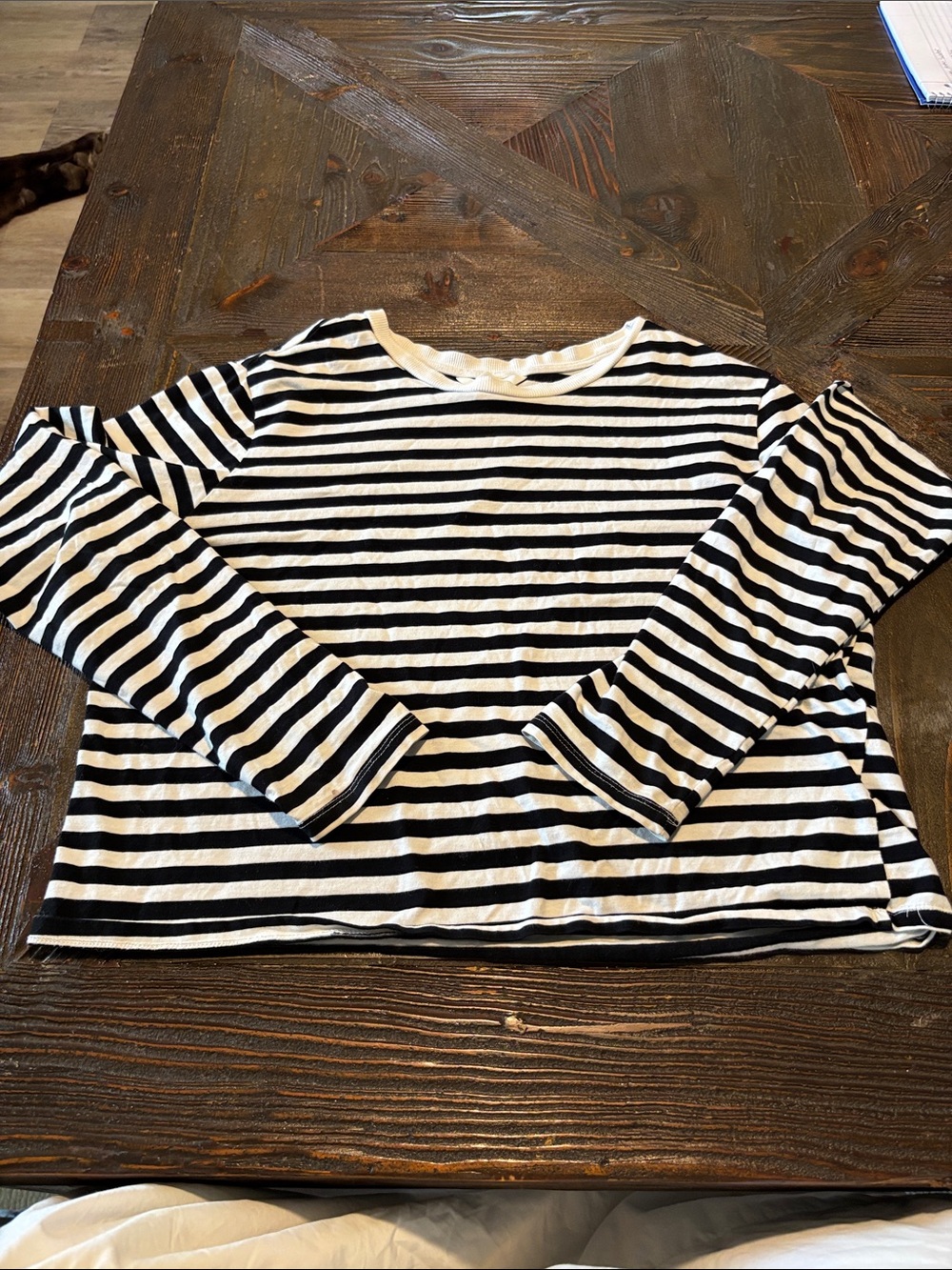 H&M Black and White Striped Crewneck Top
